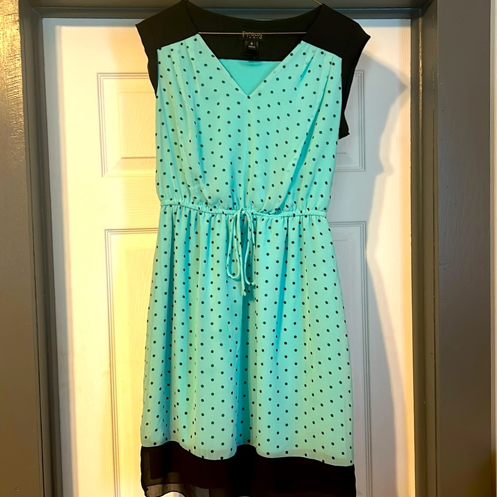 Enfocus Studio teal and dark blue polka dot dress size 6